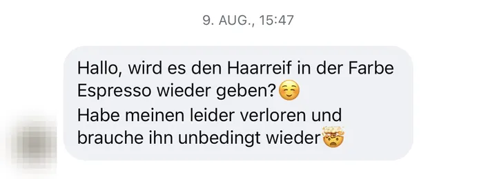 Nachricht einer Kundin via Instagram