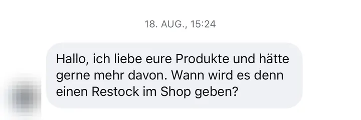 Nachricht einer Kundin via Instagram
