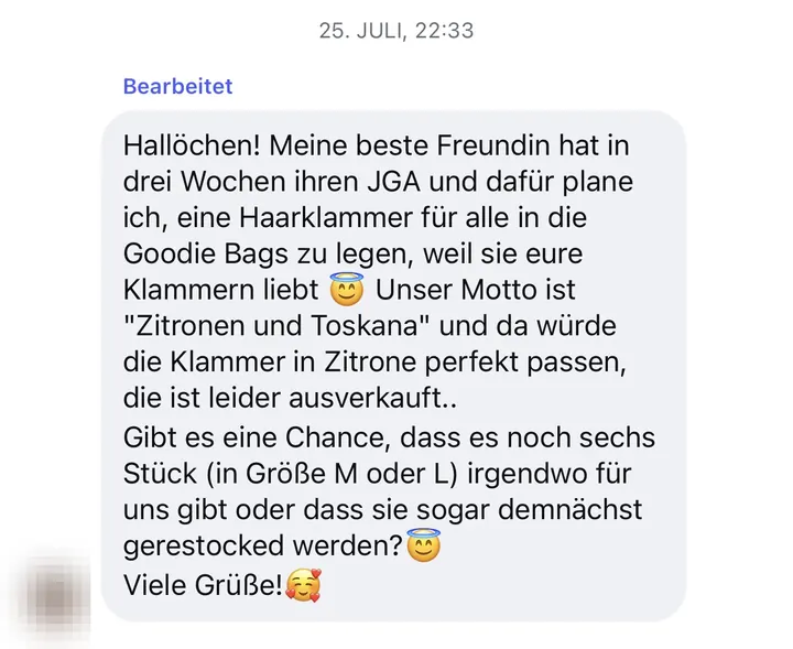 Nachricht einer Kundin via Instagram