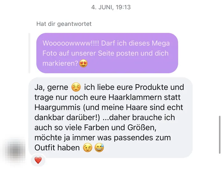 Nachricht einer Kundin via Instagram