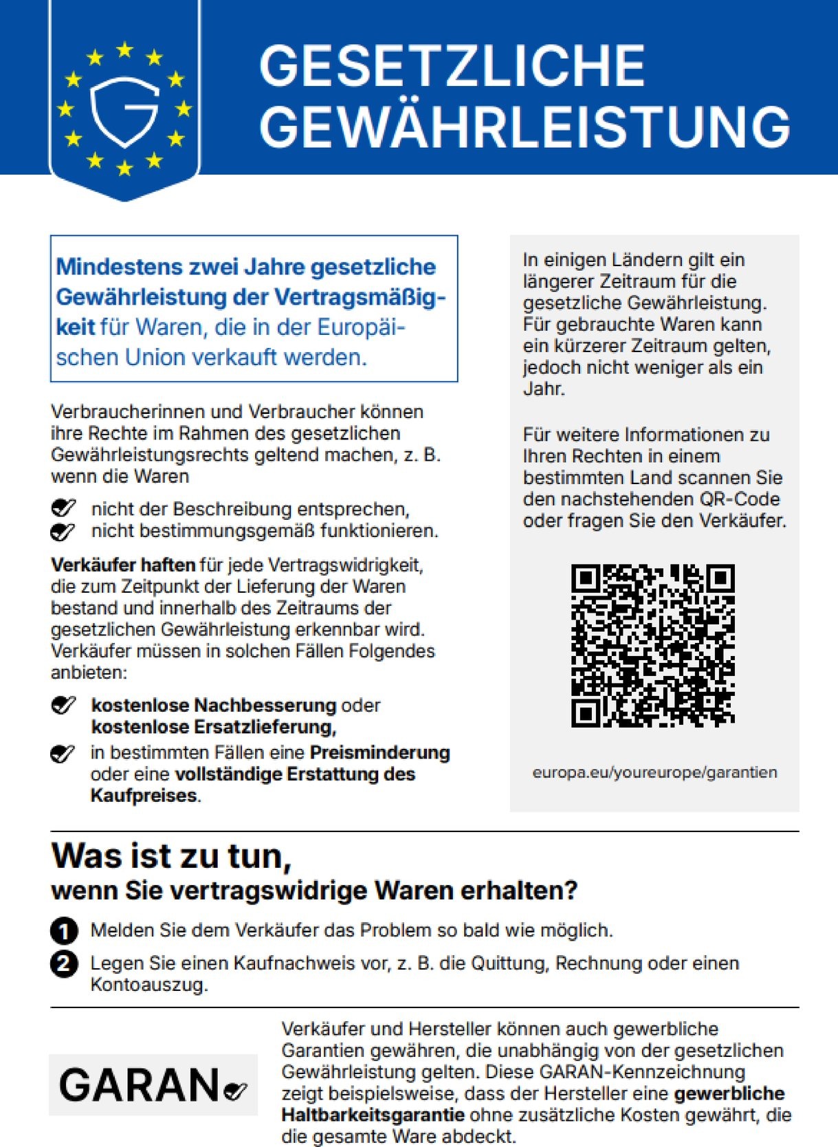 EU-Mitteilung: Gesetzliche Gewährleistung